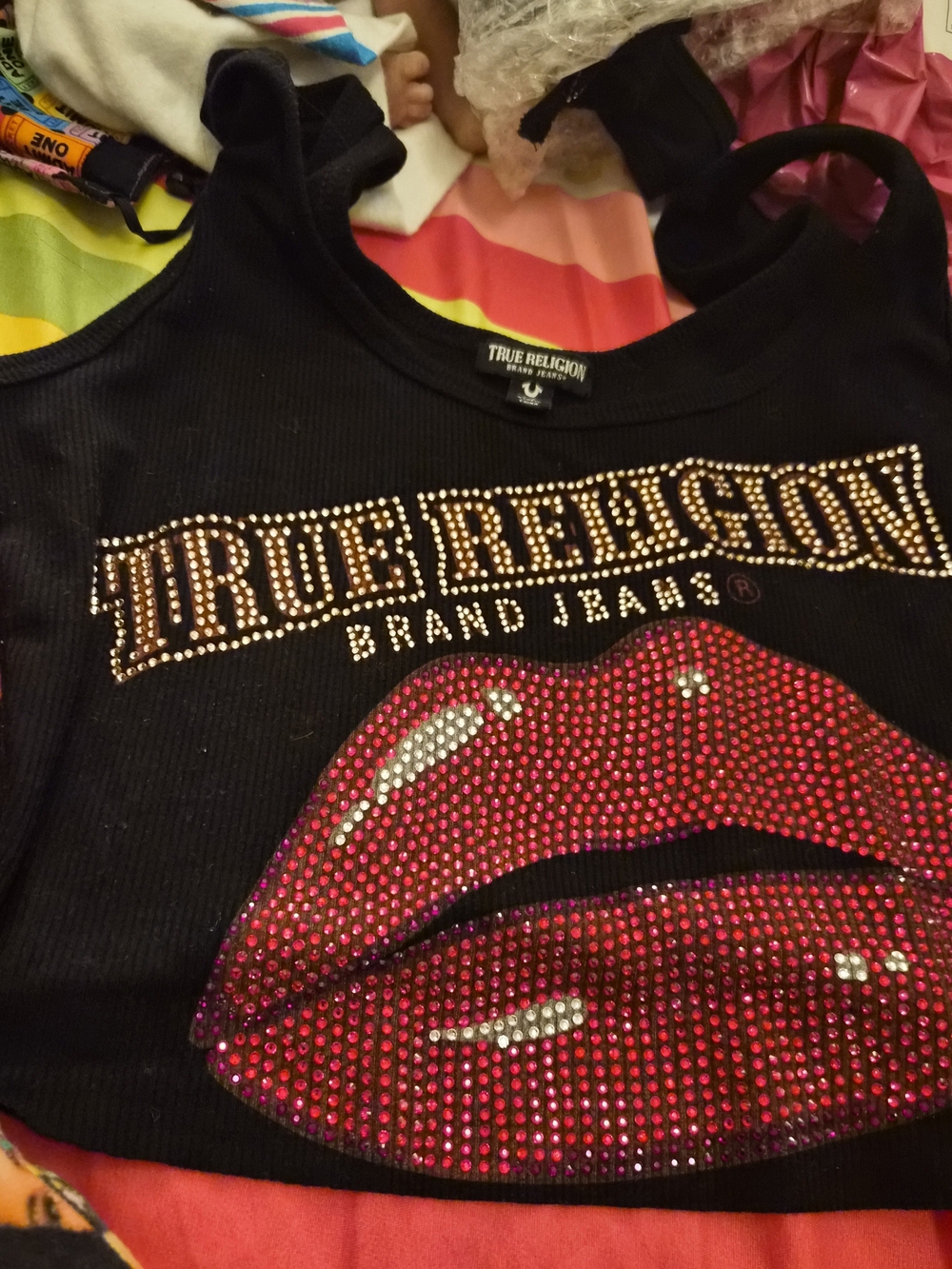 True Religion Black Rhinestone Lip Tank Top - Picture 3 of 6